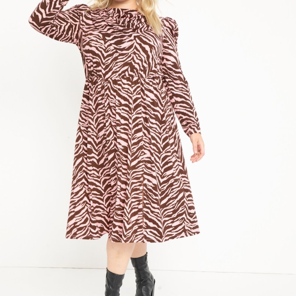 Eloquii Scarf Neck Dress with Slit Animal Print Size 14/16